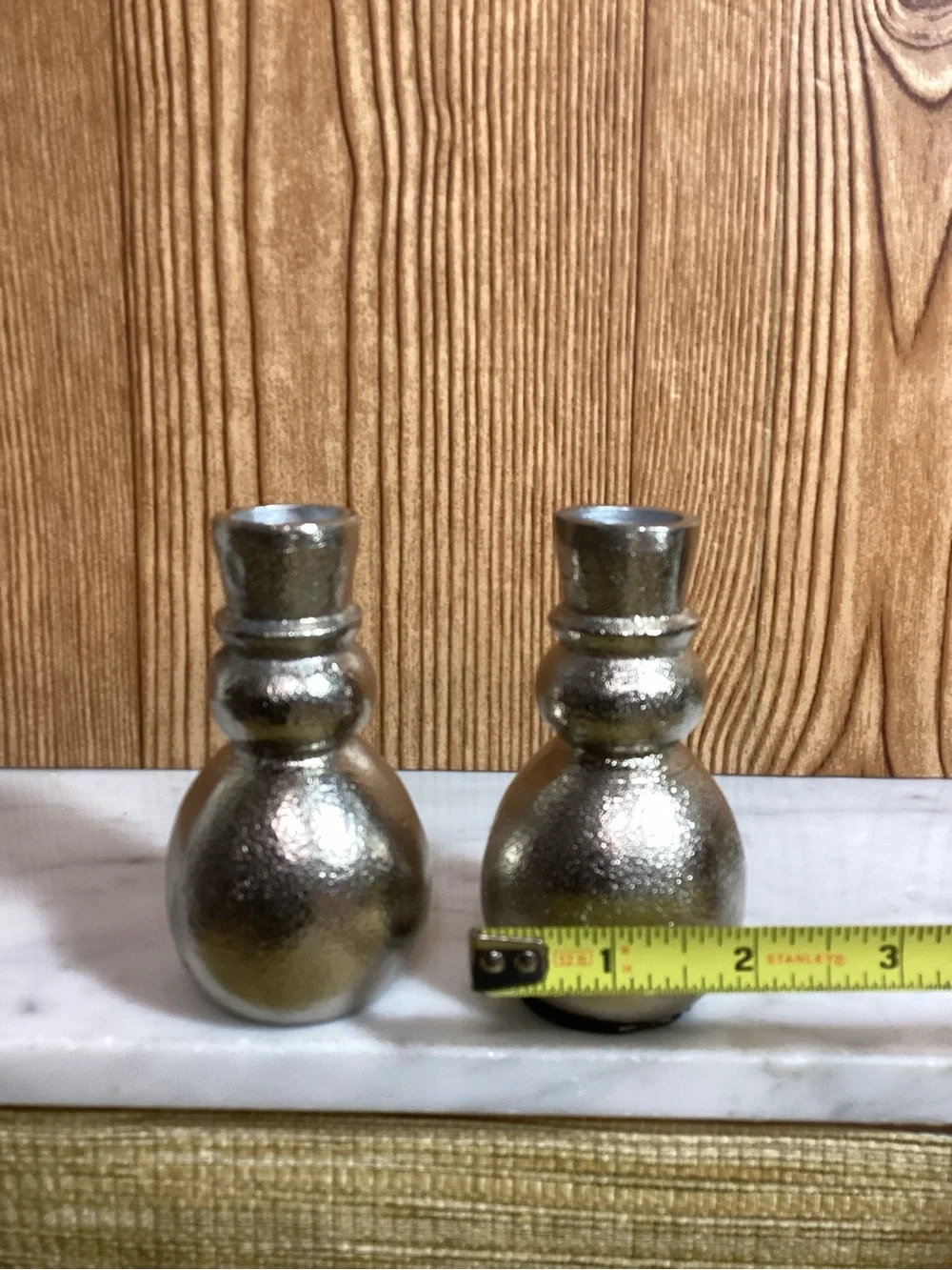 Bee & Willow Silver Textered Decorative Snowman Taper Candle Holders -